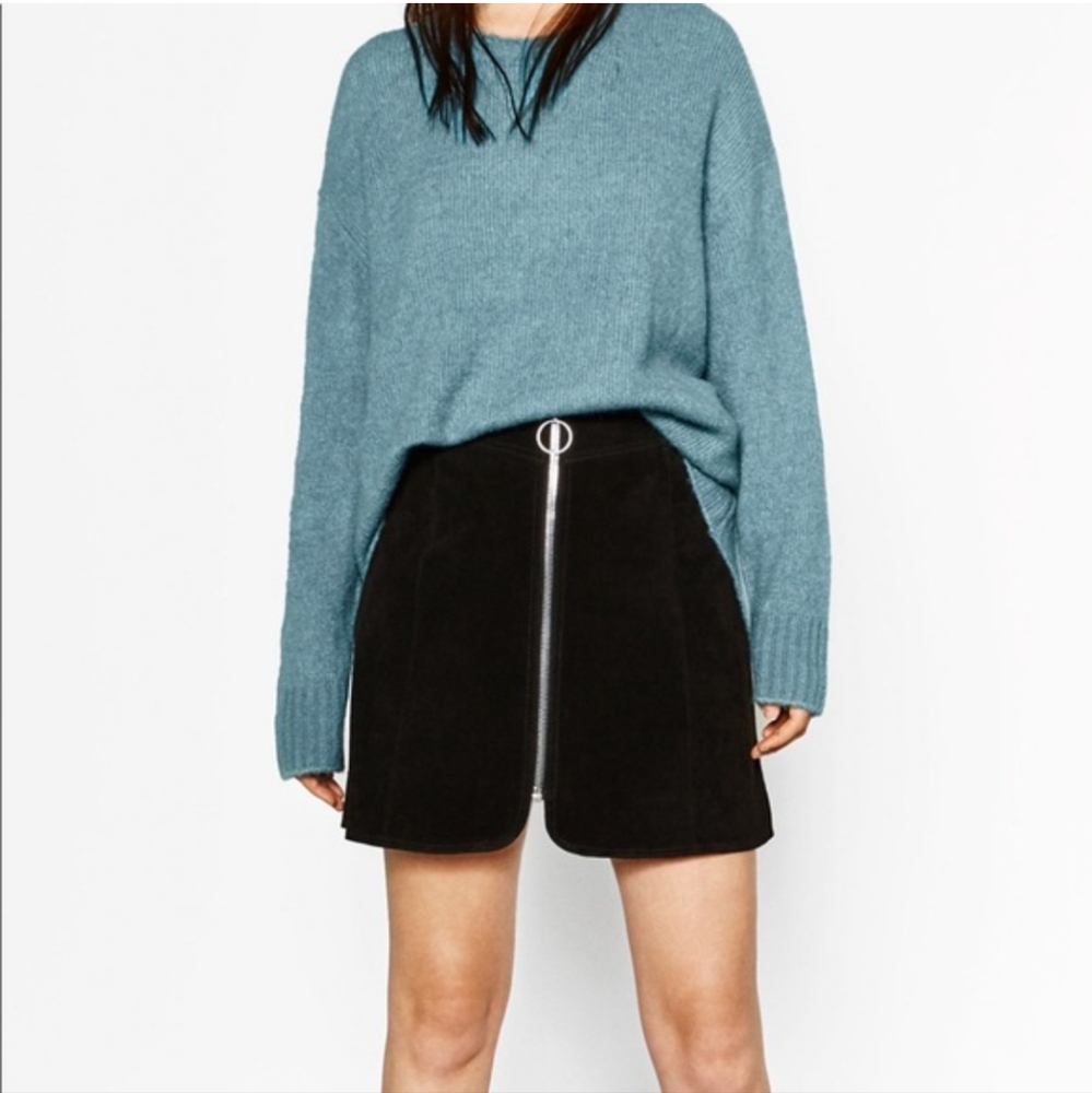 Zara Women's Genuine Leather Suede O Ring Zip Front Mini Skirt 🖤✨